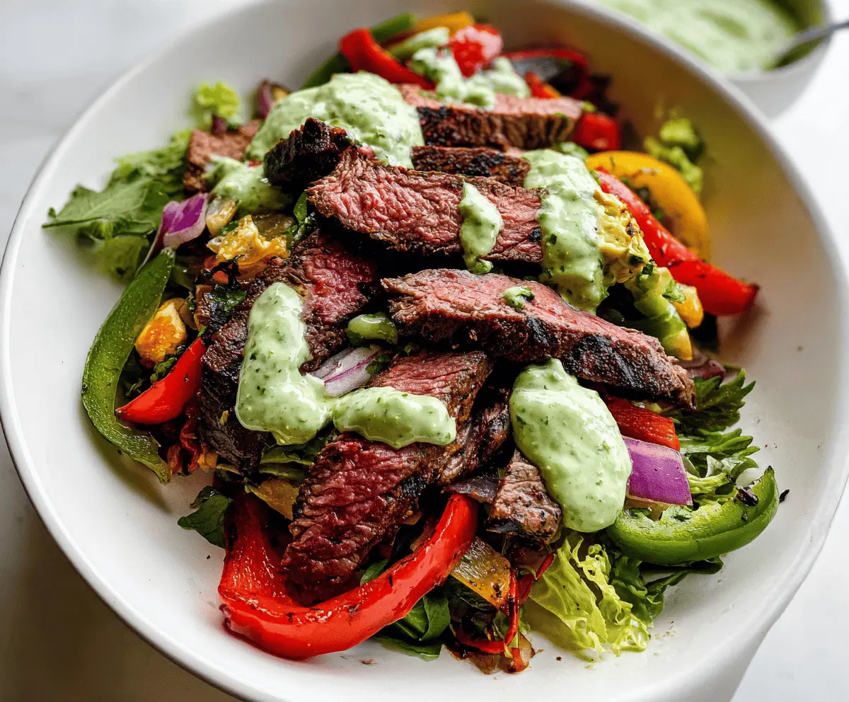 Easy Steak Fajita Salad With Creamy Cilantro Avocado Dressing
