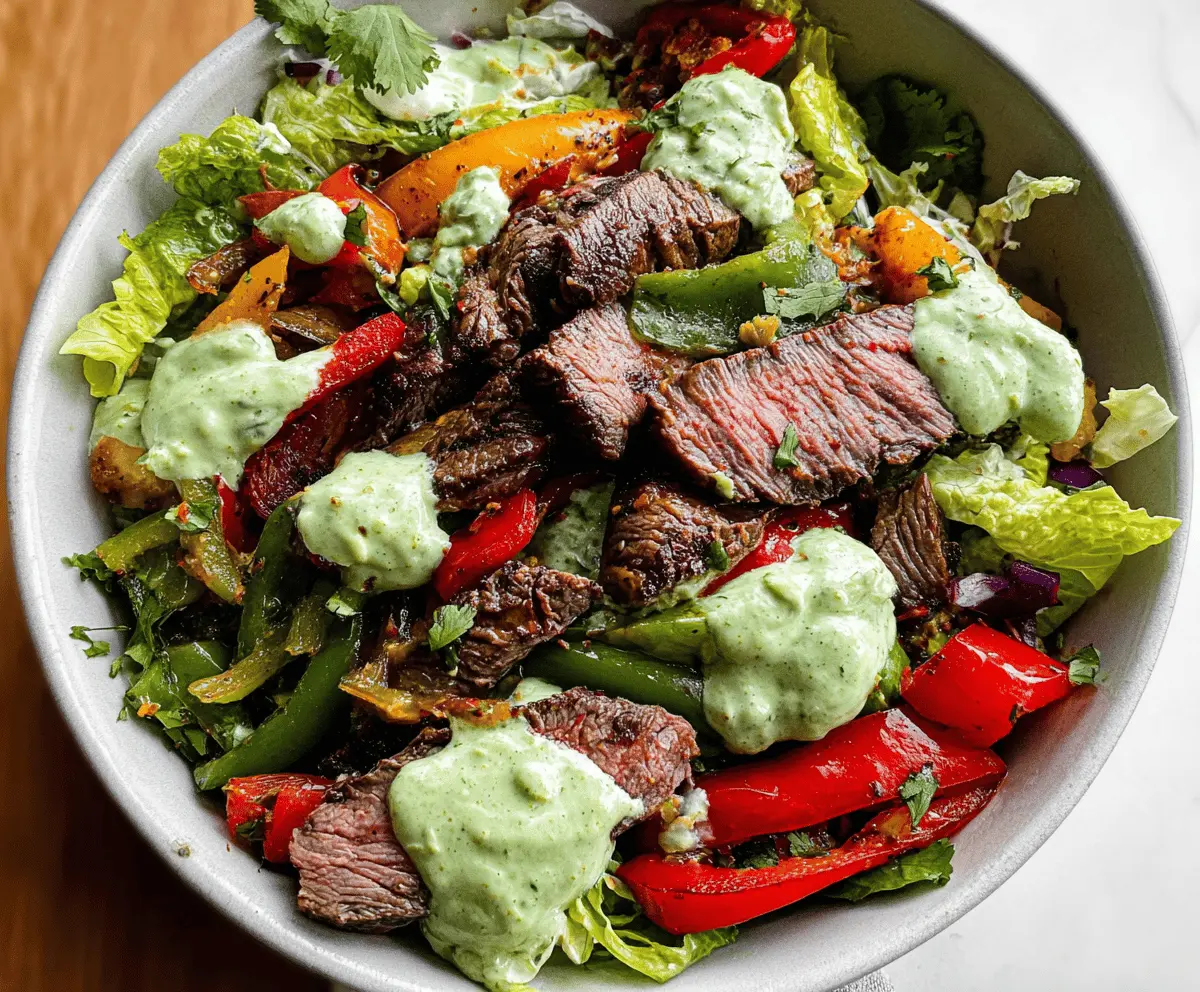 Easy Steak Fajita Salad With Creamy Cilantro Avocado Dressing