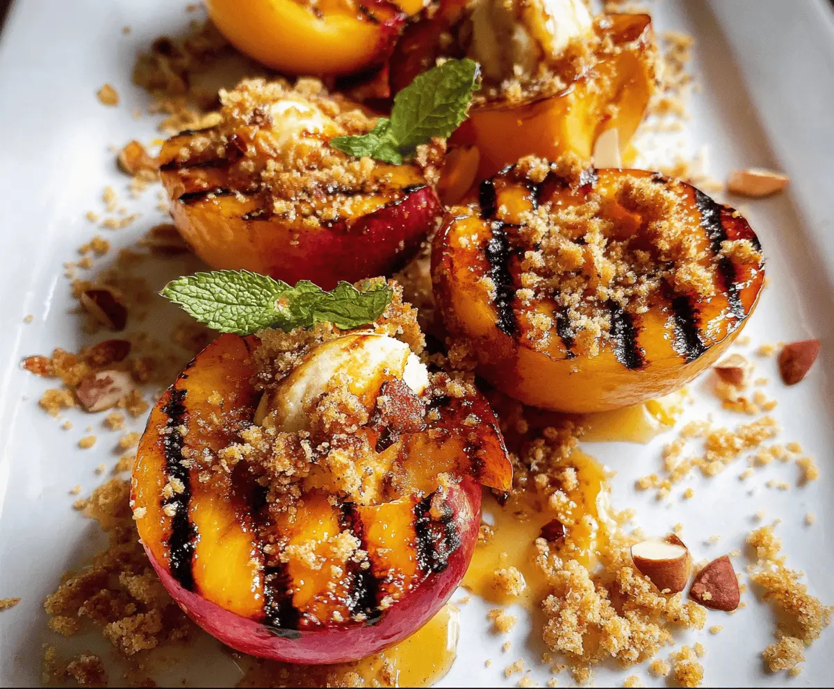 Easy Maple Grilled Peaches with Almond Cookie Crumbs