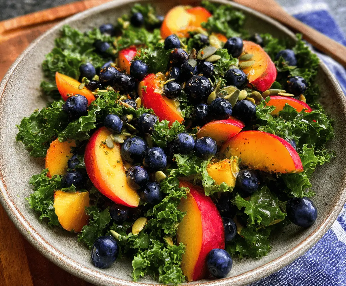 Easy Summer Peach and Blueberry Kale Salad