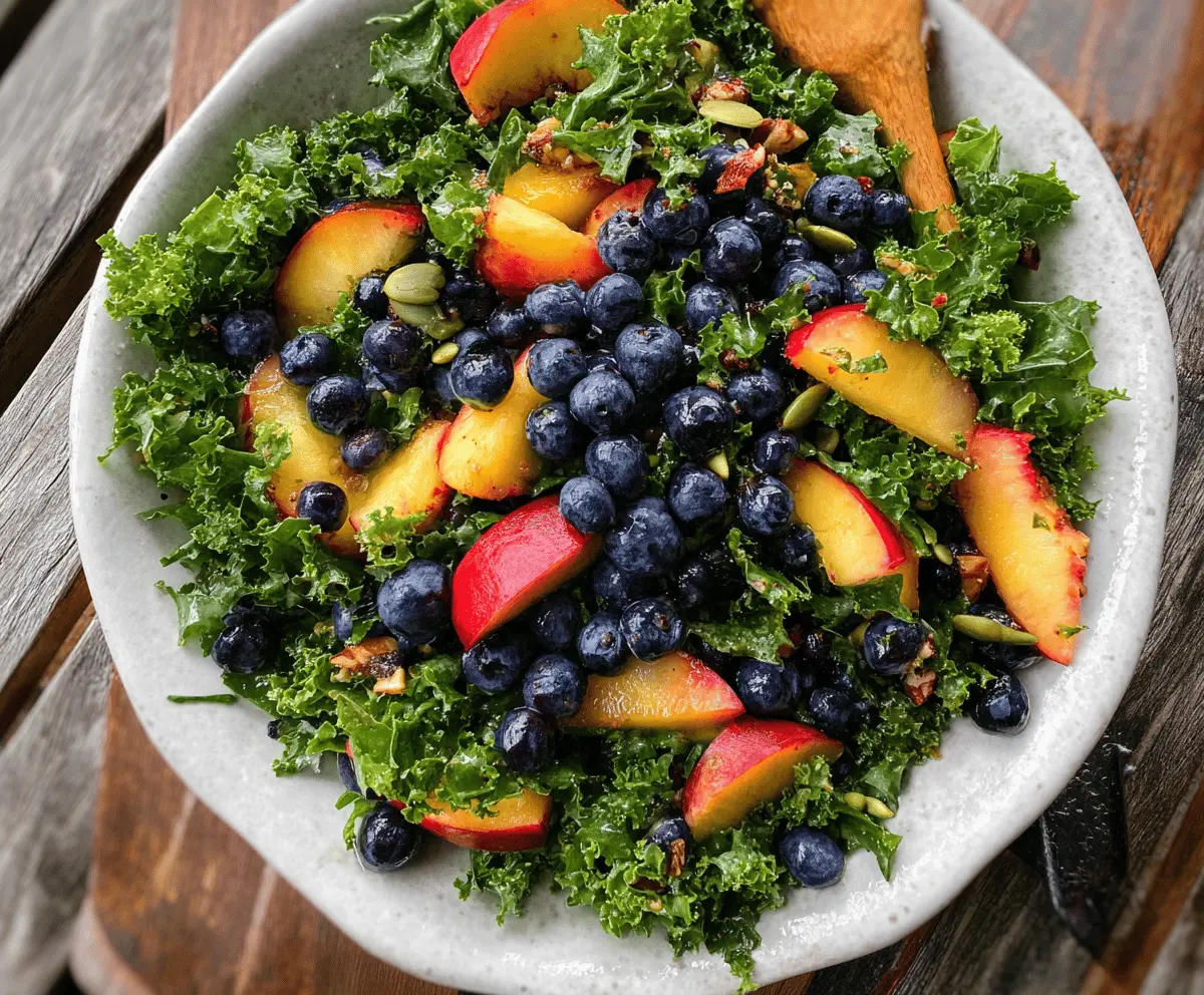 Easy Summer Peach and Blueberry Kale Salad
