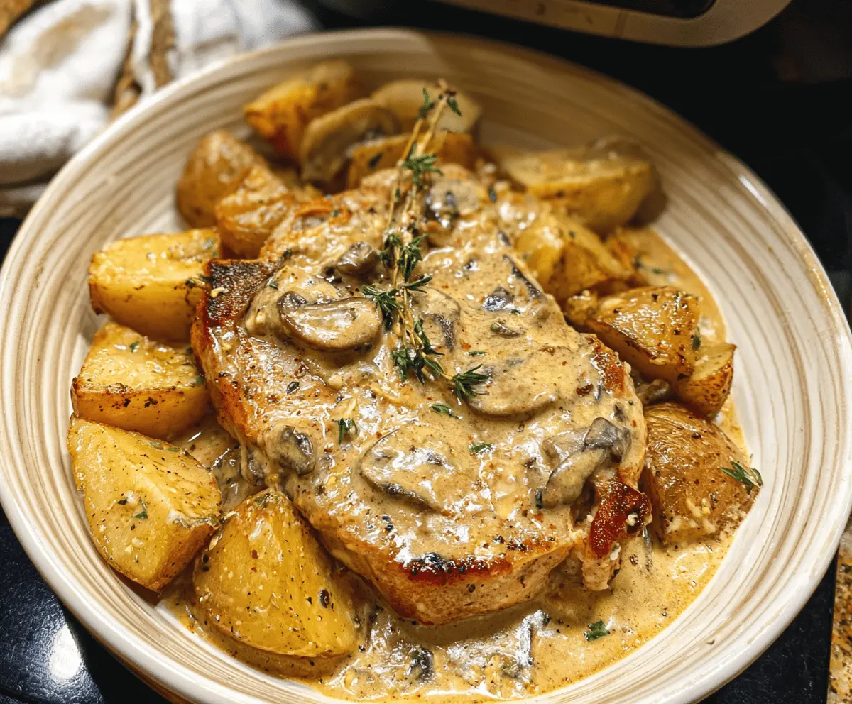 Easy Creamy Garlic Pork Chops with Potatoes in Crockpot