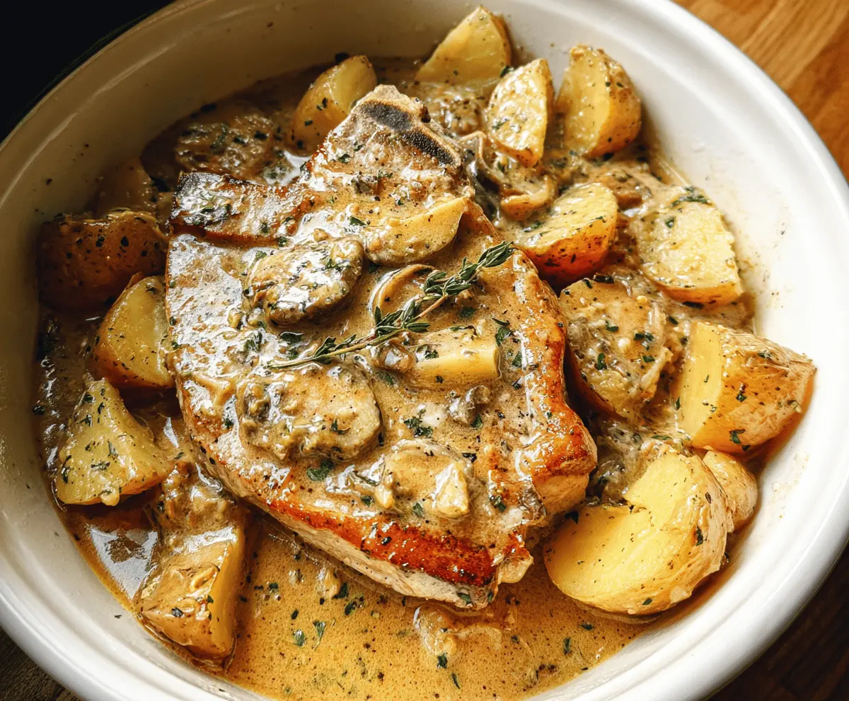 Easy Creamy Garlic Pork Chops with Potatoes in Crockpot