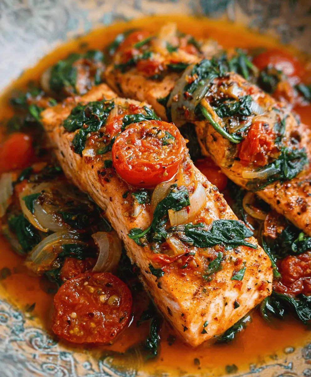 Easy Tuscan Garlic Salmon with Spinach and Tomatoes