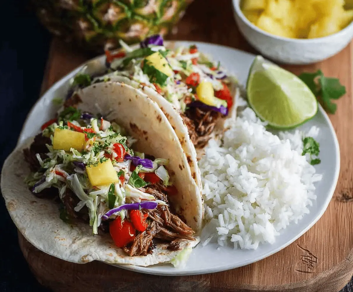 Hawaiian Pork Fajitas with Pineapple Slaw and Coconut Rice
