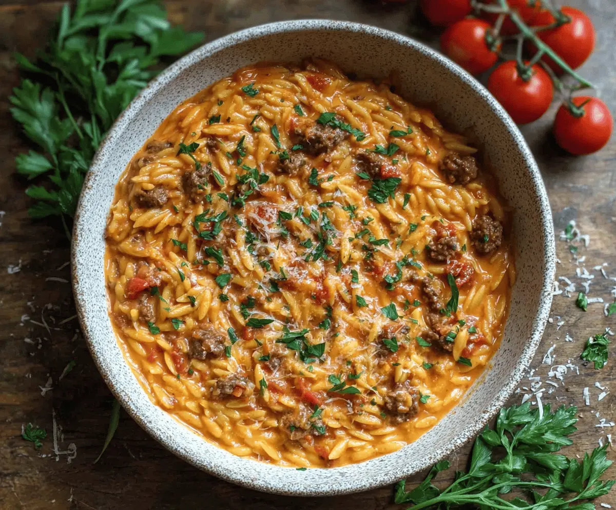 Creamy Tomato Beef Orzo Dinner Recipe