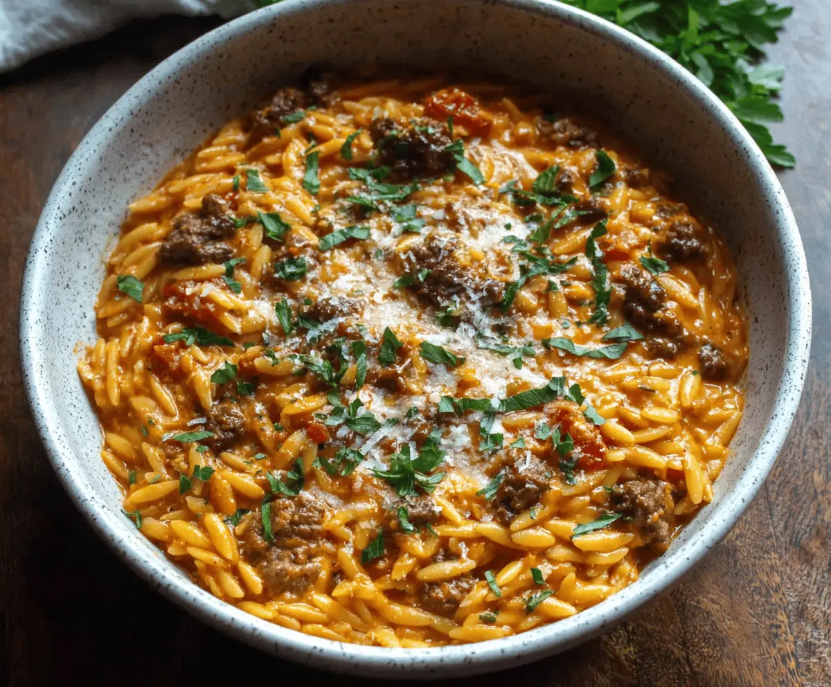 Creamy Tomato Beef Orzo Dinner Recipe