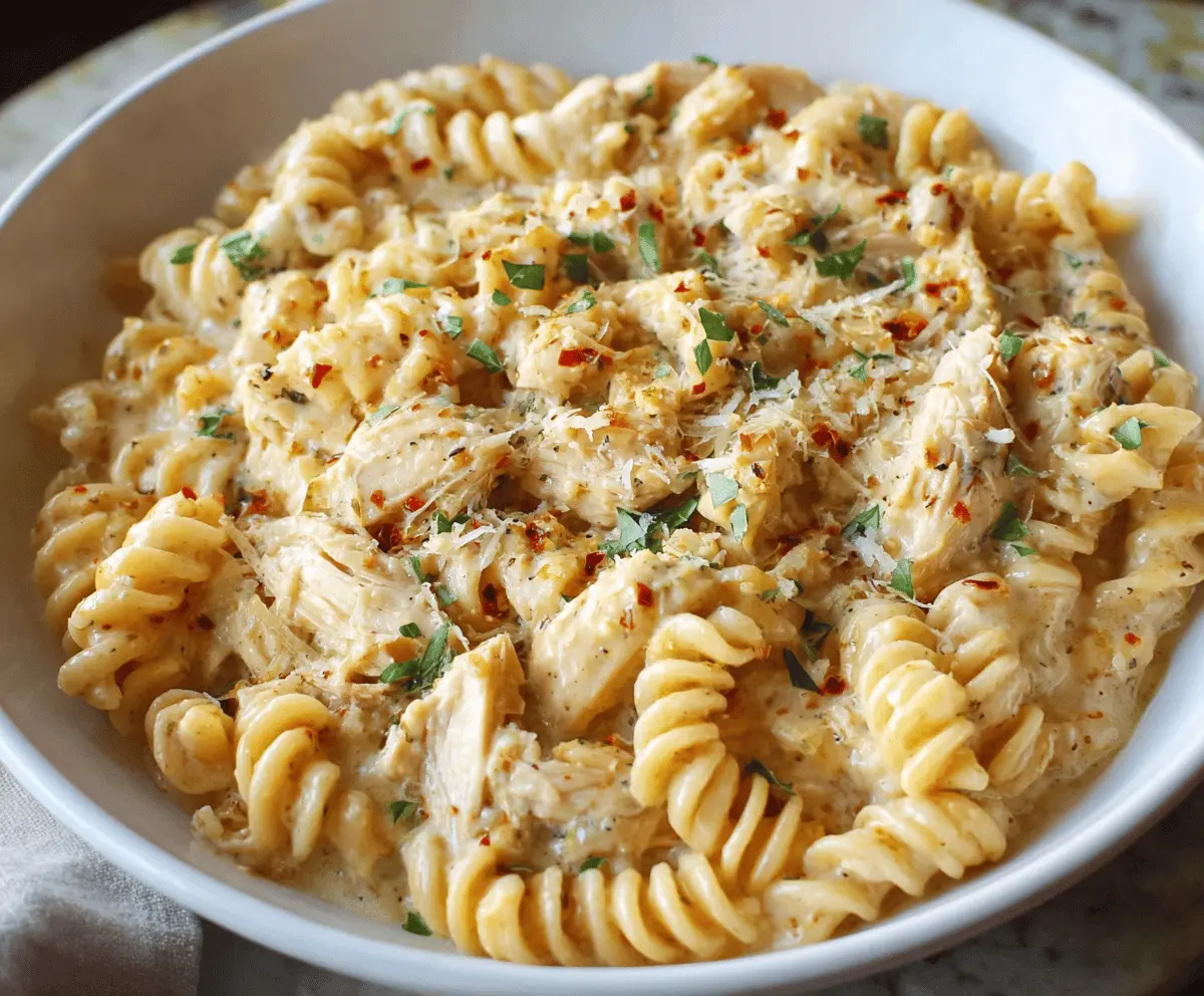 Easy Crockpot Garlic Parmesan Chicken Pasta Recipe