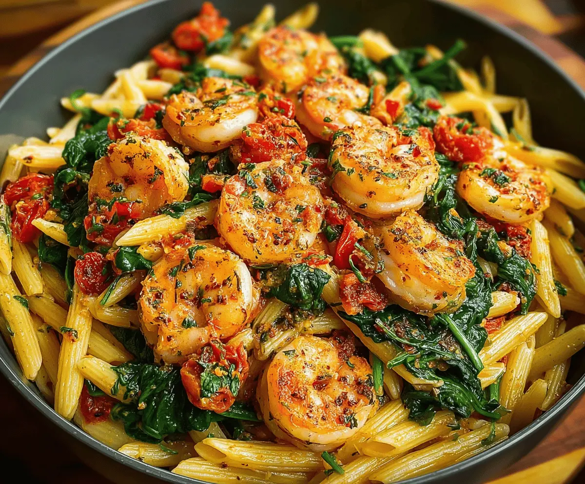 Easy Tomato Spinach Shrimp Pasta Recipe