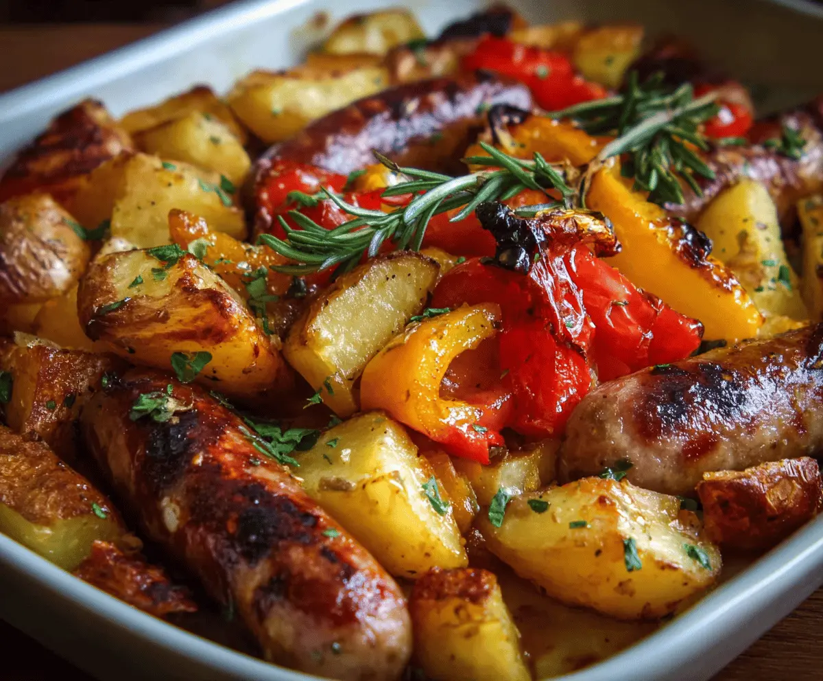Easy Oven Roasted Sausages with Potatoes and Peppers