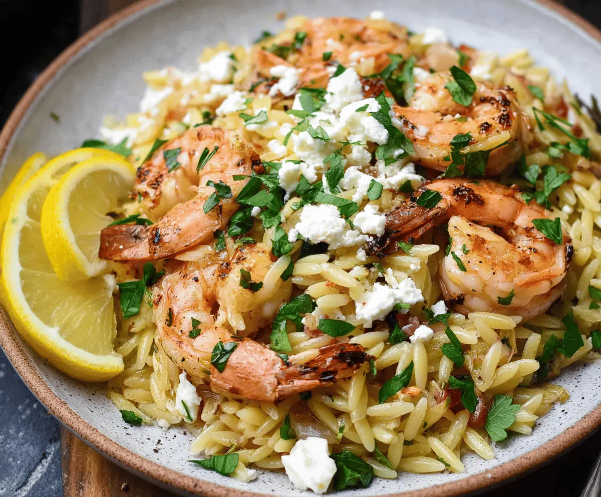 Easy Lemon Feta Orzo with Garlic Shrimp
