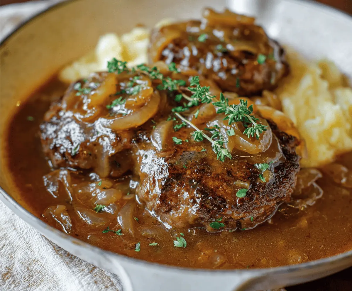 Juicy Homestyle Hamburger Steaks with Onion Gravy