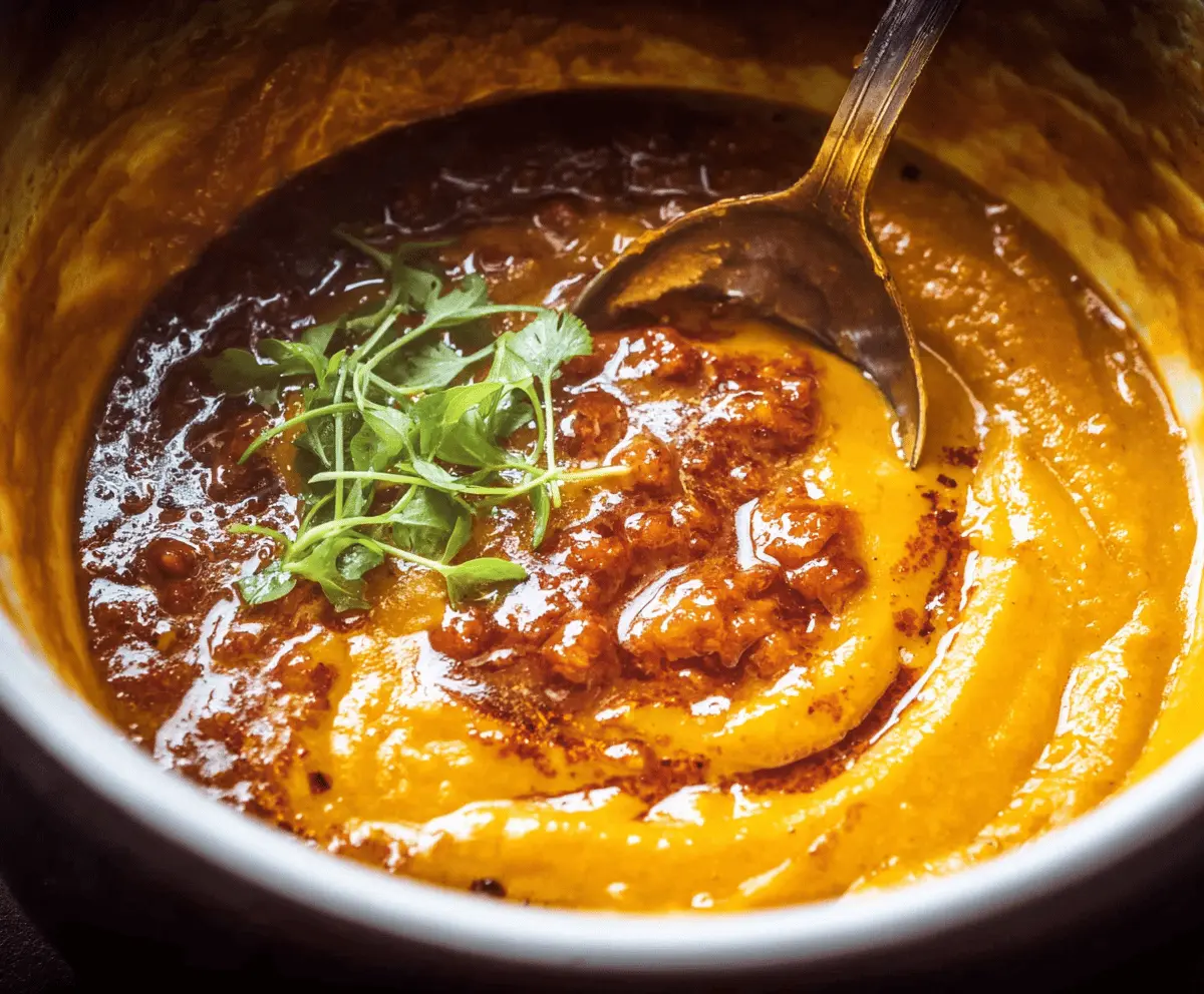 Spicy chorizo pumpkin soup