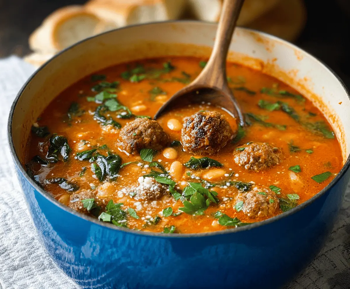 The BEST Meatball Bean Soup