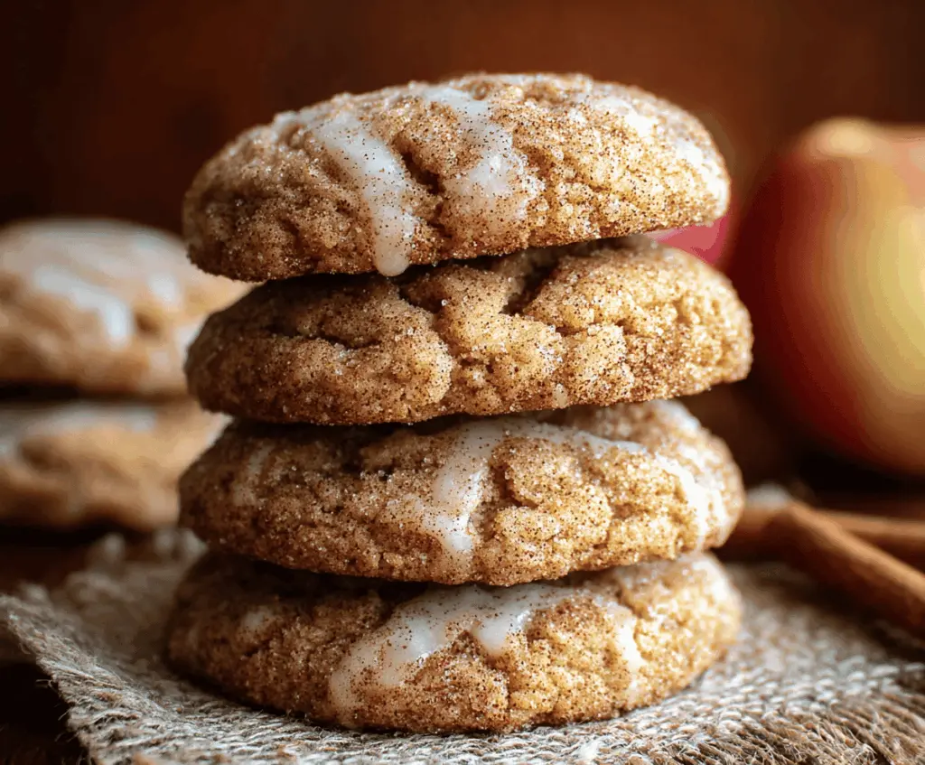 Delicious homemade apple cider cookies with cinnamon and sugar on a rustic plate, perfect for fall desserts.