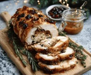 Delicious stuffed turkey breast perfect for Christmas celebration with savory filling and golden roasted exterior.