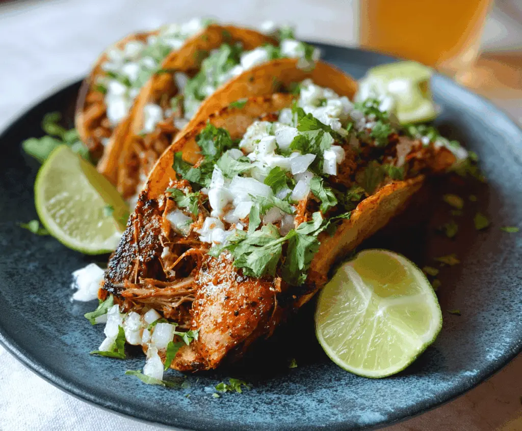 Delicious Crock Pot Birria Tacos with tender shredded beef, melted cheese, and fresh toppings in a slow cooker recipe image
