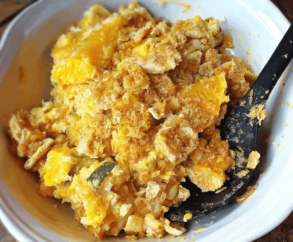 Creamy slow cooker squash casserole topped with crunchy Ritz crackers, perfect for an easy and delicious comfort meal