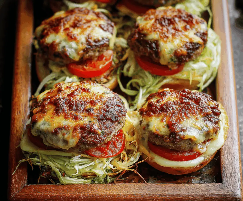 Delicious oven-baked cabbage burgers topped with fresh herbs, ready to serve as a healthy vegetarian meal or snack