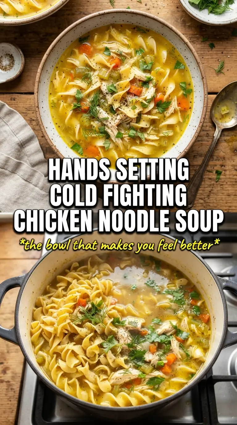 Cold Fighting Chicken Noodle Soup golden broth ginger garlic