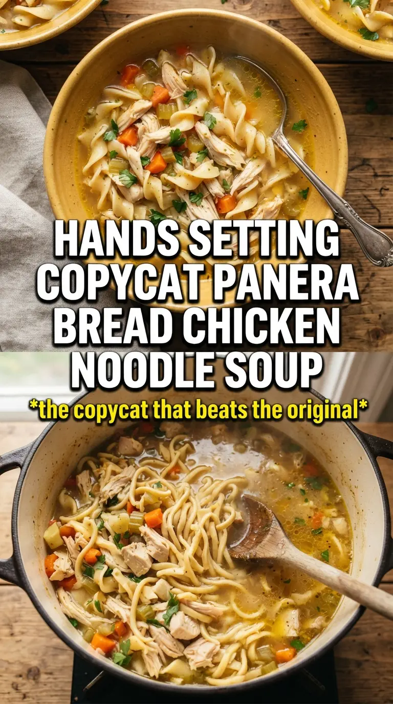 Copycat Panera Bread Chicken Noodle Soup clear broth, tender noodles, comforting
