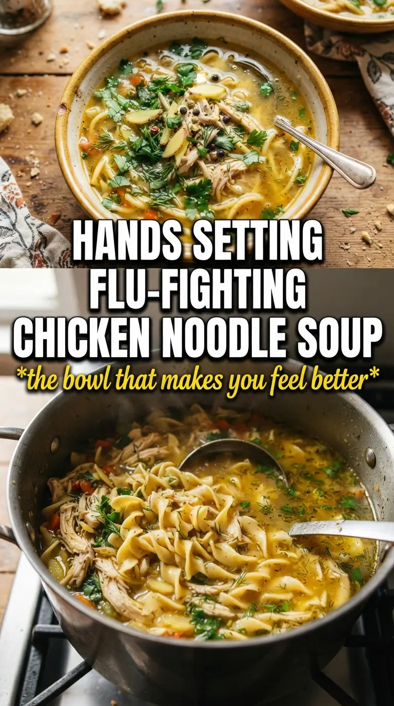 Flu-Fighting Chicken Noodle Soup golden broth, ginger, lemon