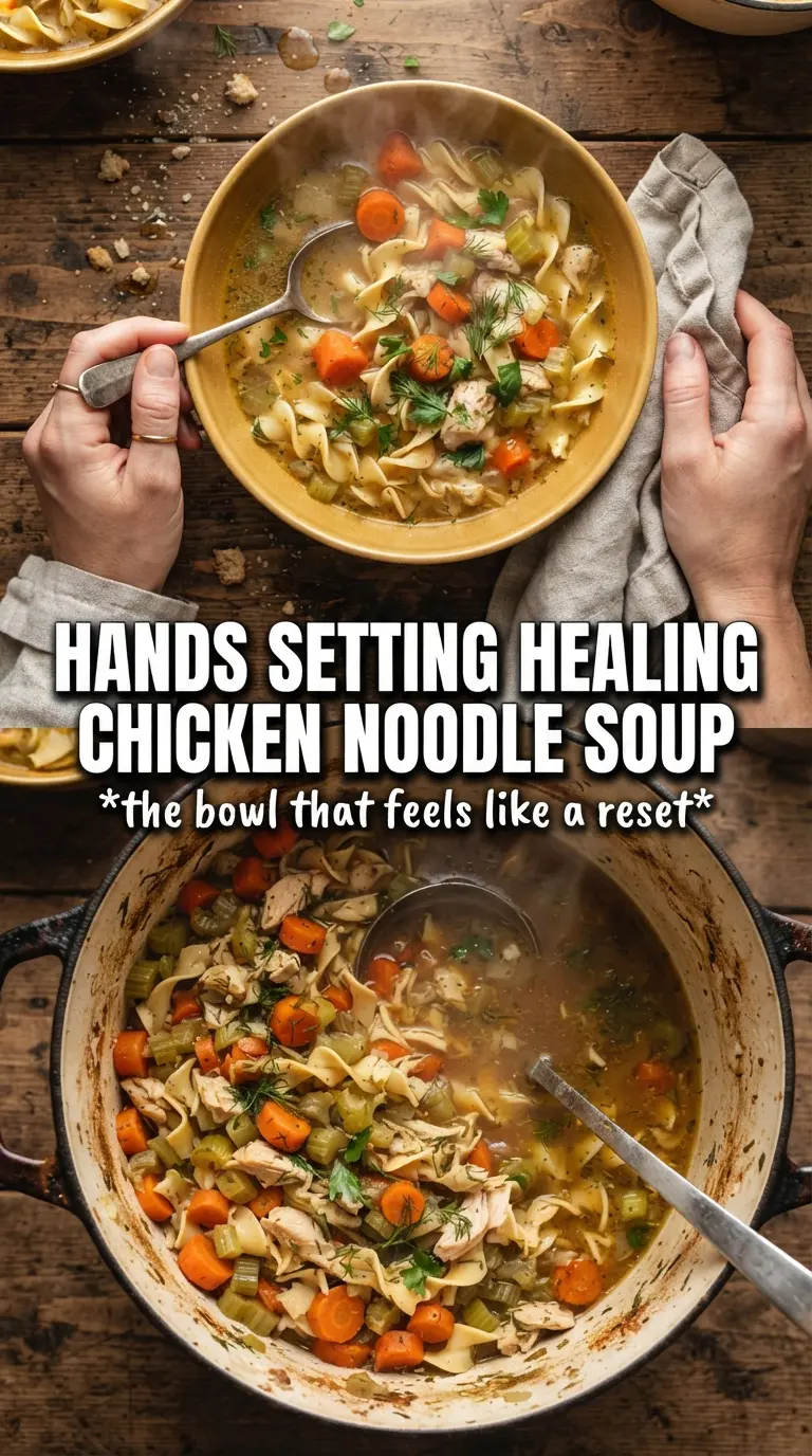 Healing Chicken Noodle Soup golden broth, ginger, lemon