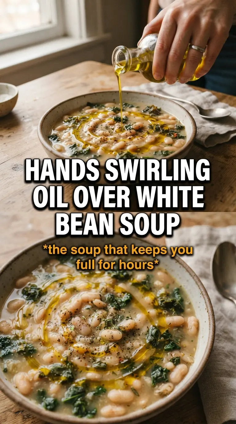 High Protein White Bean Soup hearty Italian-American, creamy beans, kale, pancetta