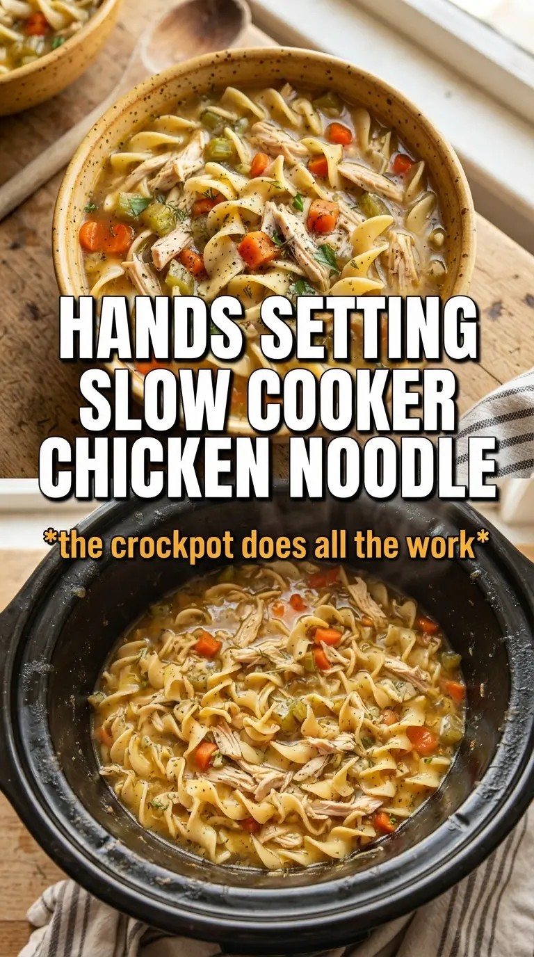 Slow Cooker Chicken Noodle Soup clear broth, tender noodles, shredded chicken