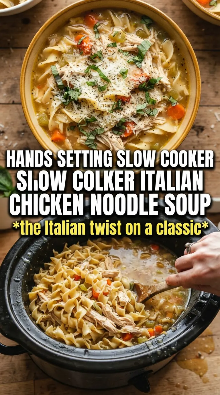 Slow Cooker Italian Chicken Noodle Soup hearty tomato broth
