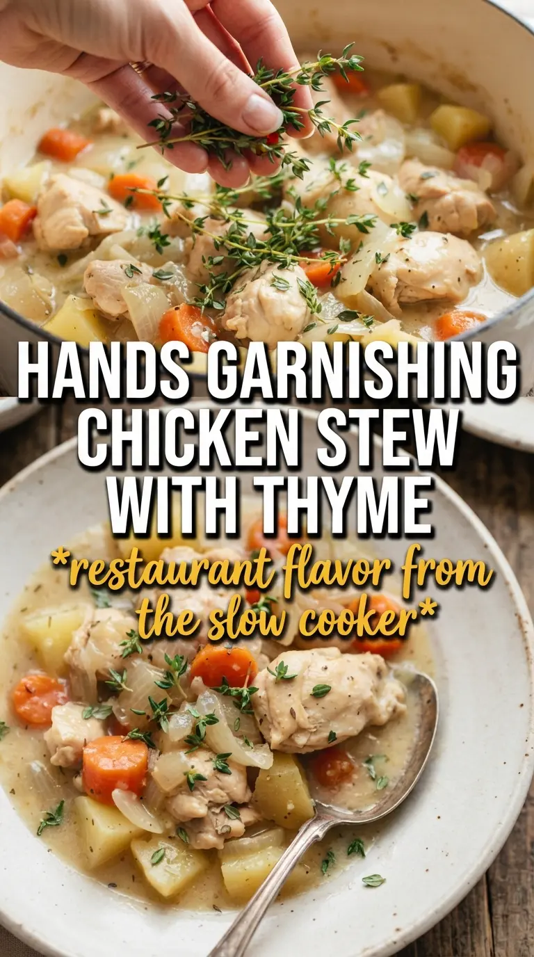 Slow Cooker White Wine Chicken Stew tender chicken thighs, mushrooms, thyme