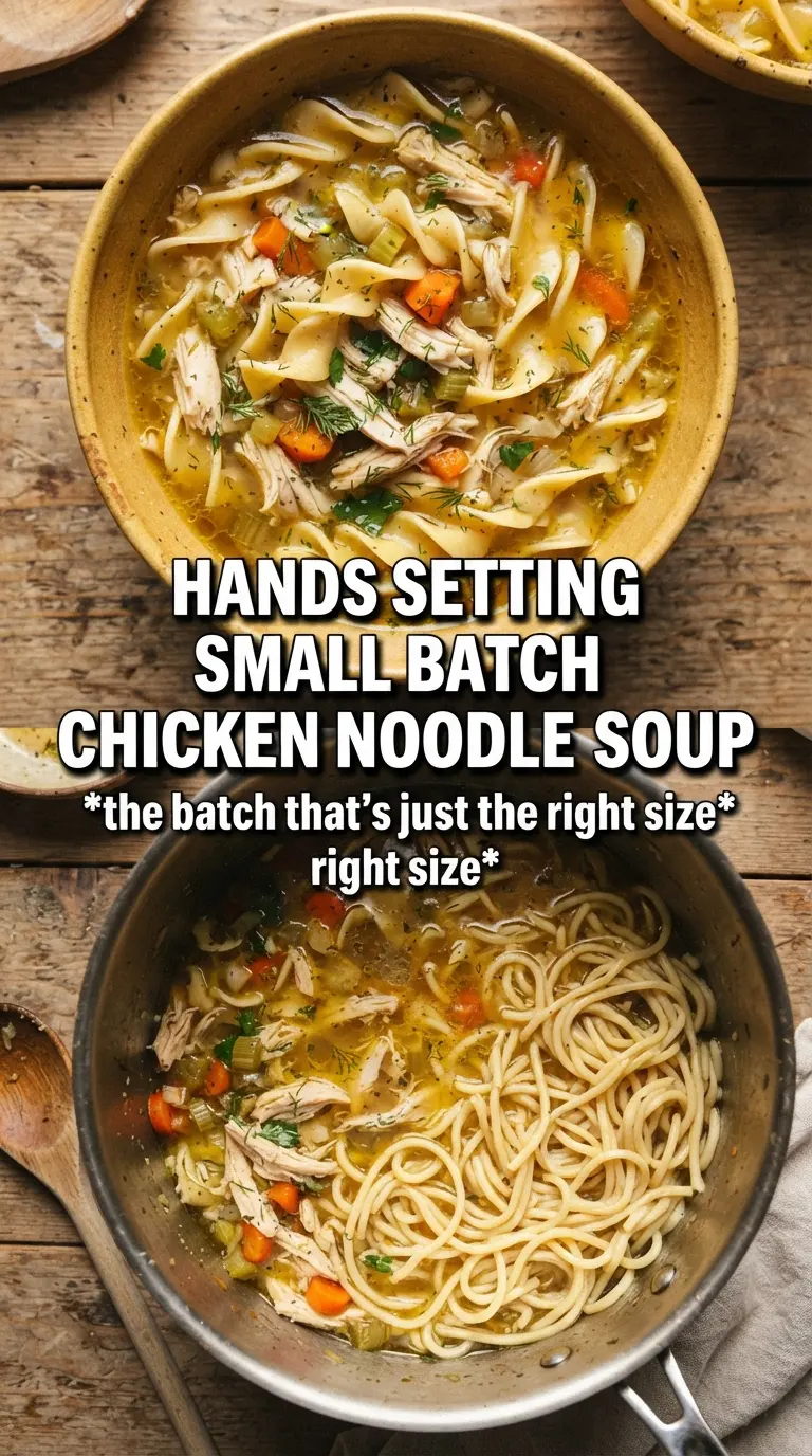 Small batch chicken noodle soup golden broth comforting