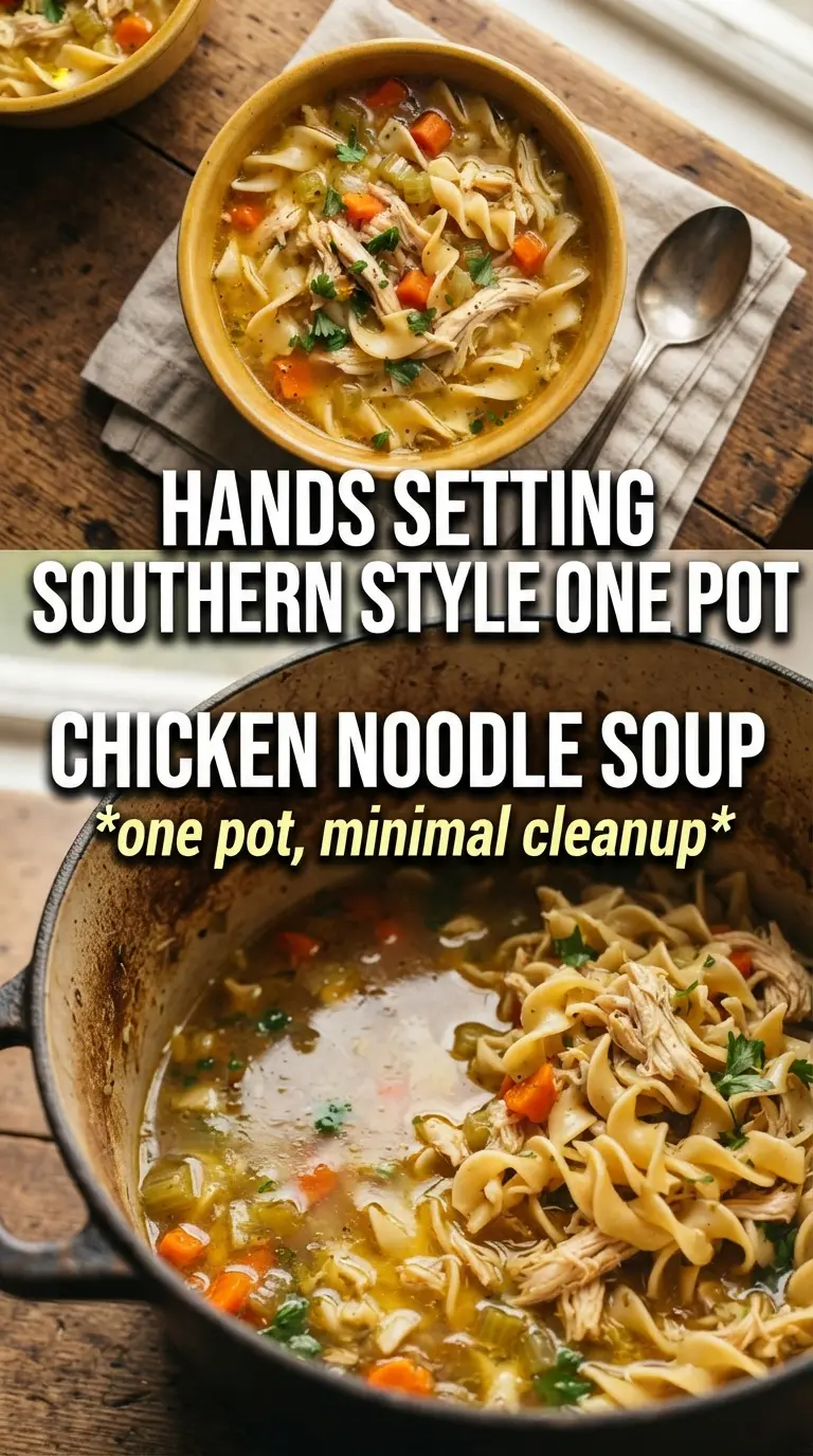 Southern Style One Pot Chicken Noodle Soup rich broth, tender noodles, shredded chicken