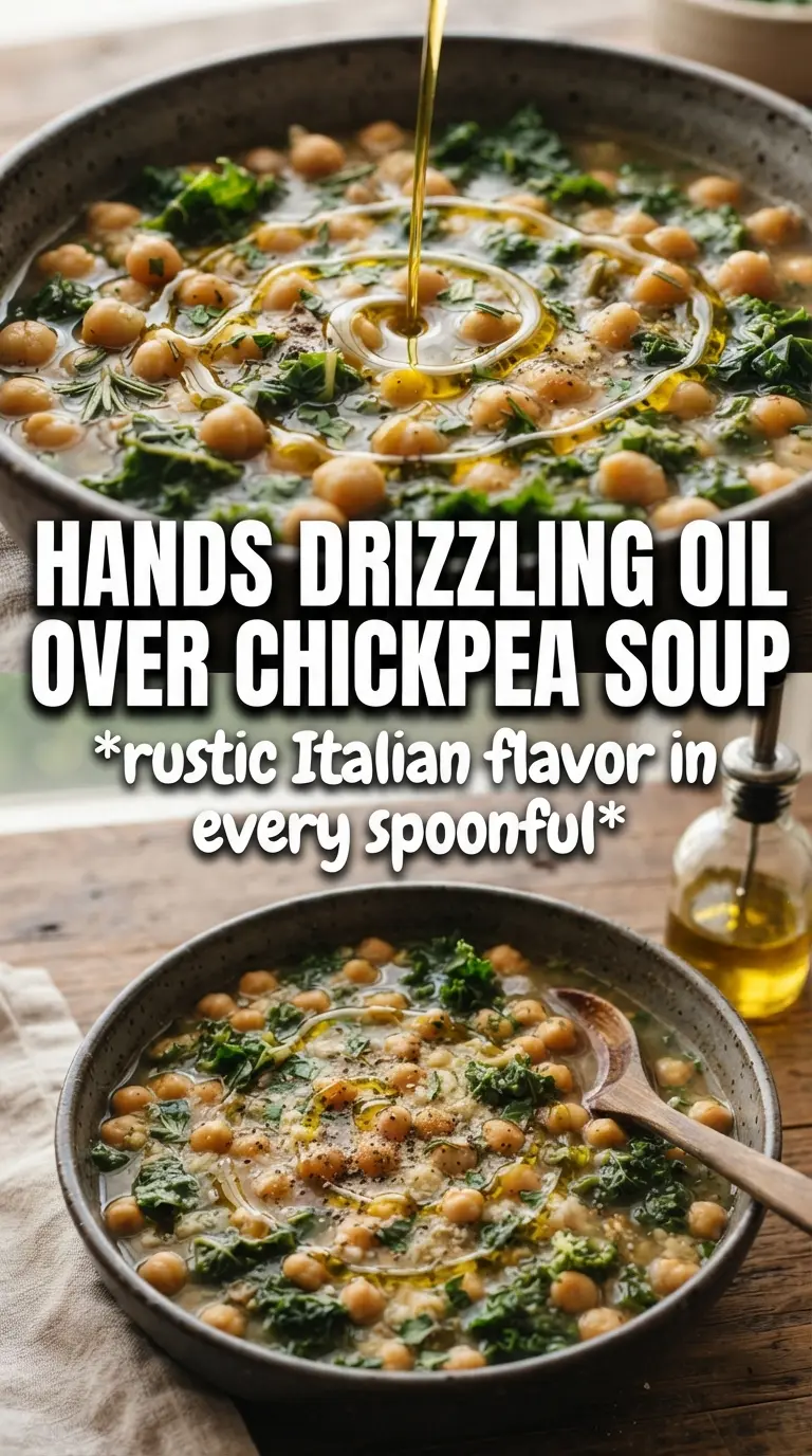 Tuscan Chickpea Soup, rustic brothy, lemony